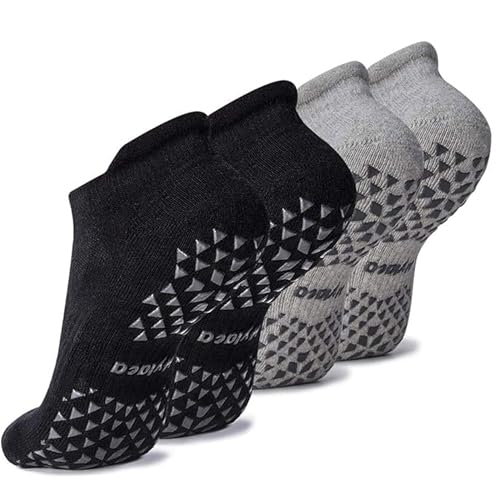 Large-X-Large Unisex Non-Slip Yoga Socks with Grip - 2 Pairs Black & Grey