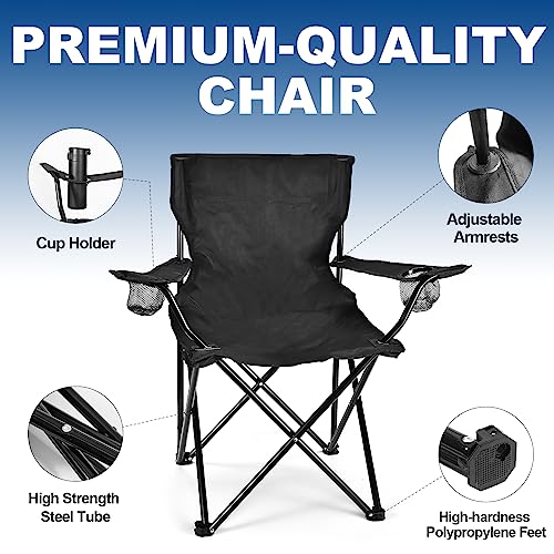 WEIDIORME 2-Pack Black Lightweight Folding Camping Chairs for Adults & Teens - Small Size, Portable, Compact with Carry Bags