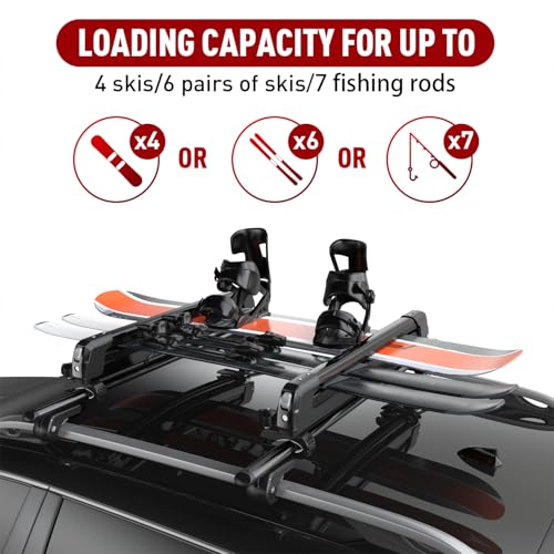Ski & Snowboard Roof Rack for Car - 6 Pairs Skis / 4 Snowboards