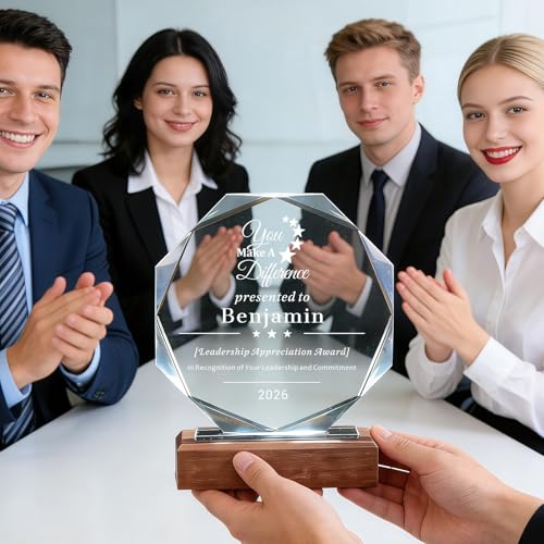 Personalized Crystal Award Trophy - Engraved with Company Logo & Name, Style 01