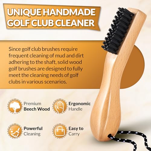 Belongtous Golf Club Cleaning Brush with Beech Wood Handle & Nylon Bristles