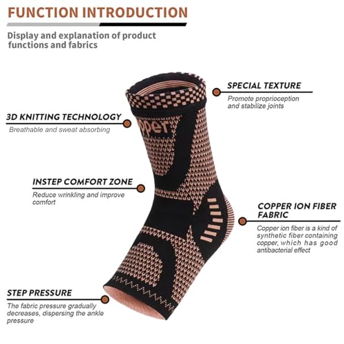 MIHAIR Copper Ankle Brace (Copper-Black, X-Large) - Ankle Support for Plantar Fasciitis