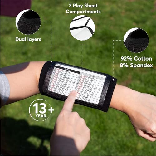 QB Playbook Wristband - Adult Yellow Football Coach with 3 Compartments