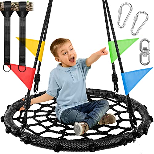 Odoland 24in Black Spider Web Platform Swing for Kids & Adults Outdoor Backyard