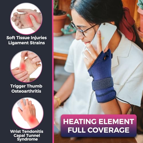 CREATRILL Thumb & Wrist Brace for Carpal Tunnel Relief, Electric Hand Heating Pad for CMC Joint Thumb Arthritis, Tendonitis, Wrist Support