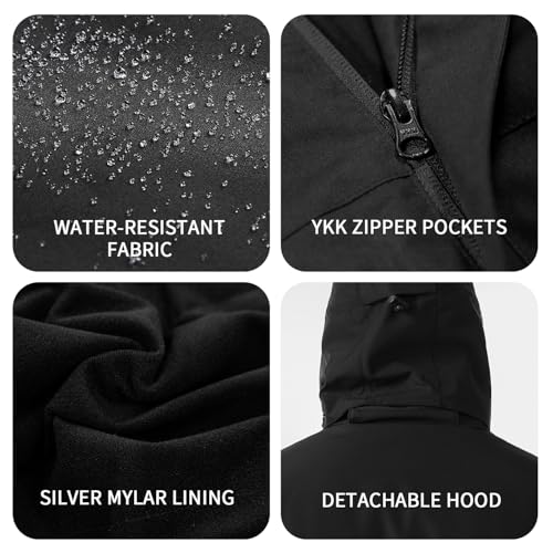 GVOR Men's Heated Jacket with 12V Battery Pack, Detachable Hood, XX-Large Black