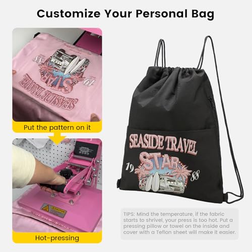 Drawstring Backpack with Side Pocket - Black