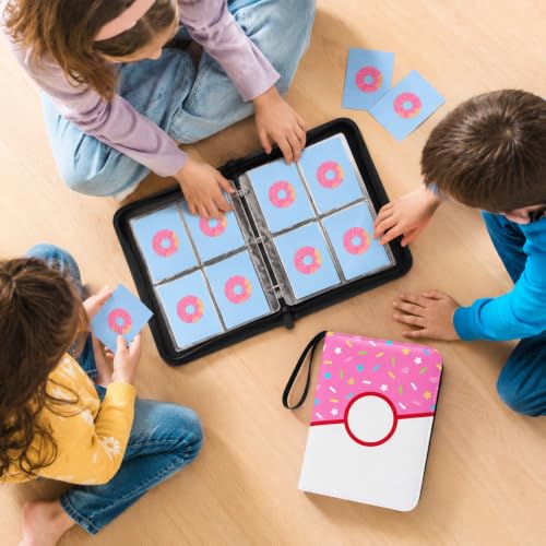4-Pocket Trading Card Binder - Holds 400 Cards, Pink Donut Design