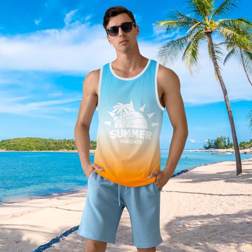 Men's Summer Beach Tank Top - American Flag Print - Medium