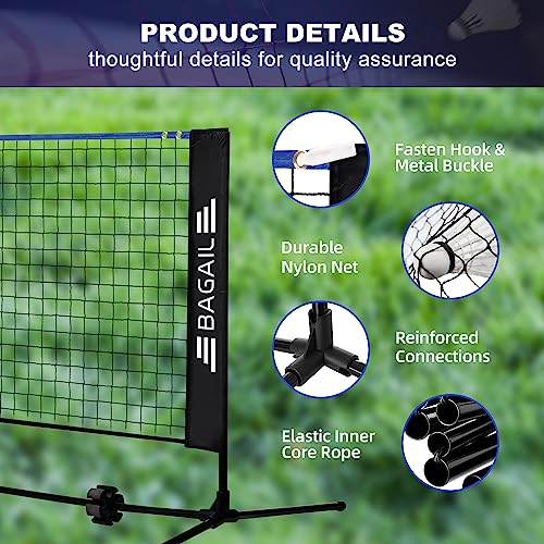 Height Adjustable Badminton Net - 10ft Blue/Black - Foldable Nylon