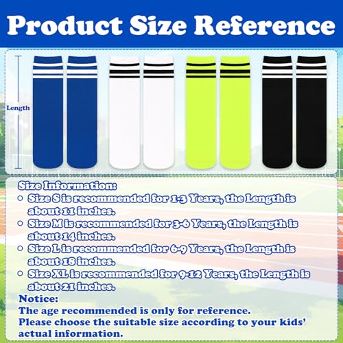 Youth Knee High Soccer & Baseball Socks - Neon Green, Black/White, White/Black, Blue/White (3-6 Years)