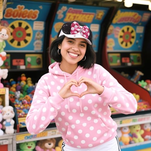 GRAWILLE Sequin Mouse Ears Visor Hat for Women Adjustable Sun Cap - White/Pink