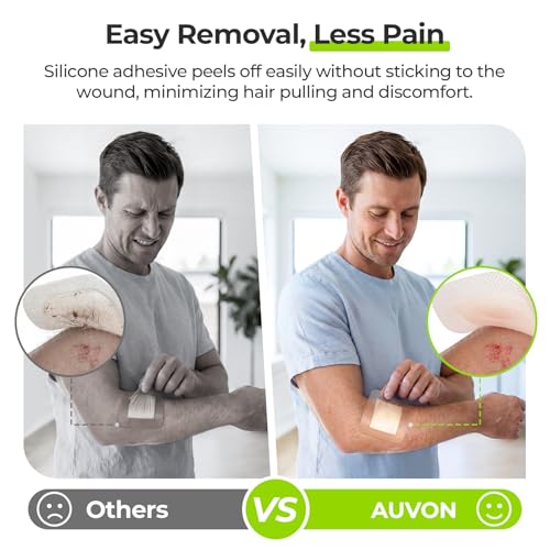 AUVON 3x3 Inch Silicone Foam Wound Dressings - 10 Pack, Large Adhesive Border