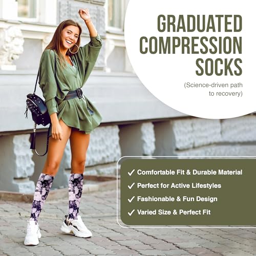Celeste Stein 15-20 mmHg Graduated Compression Socks for Women - Noir Roses Variation, Leg Support