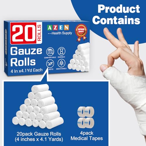 20 Pack Gauze Rolls Bandages - 4" x 4.1 Yards - Premium Quality
