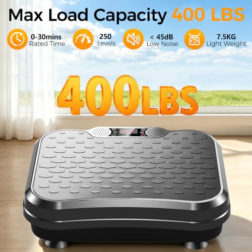 Vibration Plate Exercise Machine - 250 Speed Levels, 400 Lbs Capacity, Slim Black