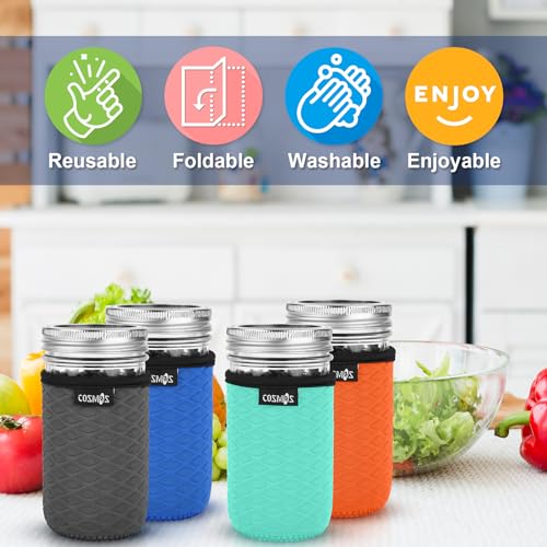 Cosmos 4-Pack Insulated Neoprene Mason Jar Sleeves for 12 OZ Regular Mouth Jars