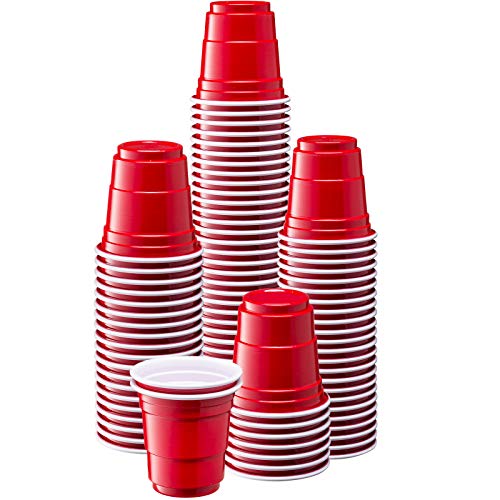 Red Mini Plastic Shot Glasses - 2 oz, 100 Count Disposable Cups
