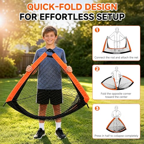 2 Pack Kids Soccer Goals Set - 4x3 ft Pop Up, Black & Orange
