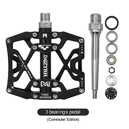 Mountain Bike Pedals - Ultra Strong Colorful CNC Machined 9/16" Sealed 3 Bearings - Black