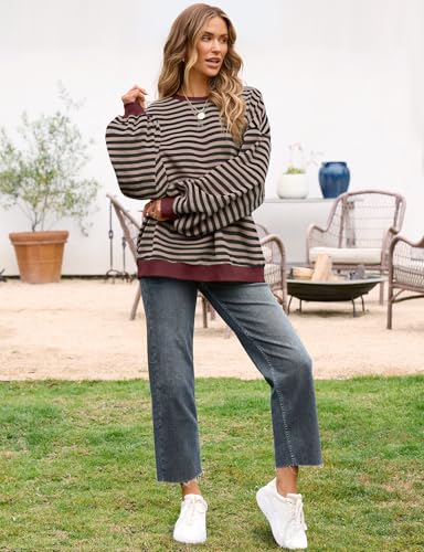Oversized Striped Crewneck Sweatshirt - Black Coffee Stripe