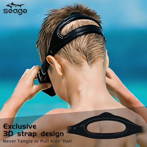 Seago Kids Swim Goggles with Nose Cover, Mirrored Yellow - Anti-Fog Youth 5-15