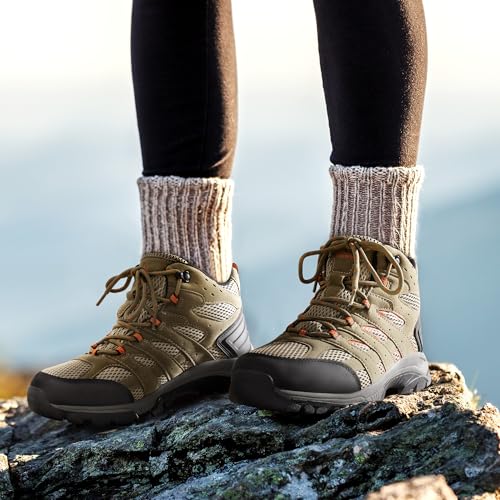 NORTIV 8 Women's Lightweight Ankle Hiking Boots Brown/Orange, 9 Wide