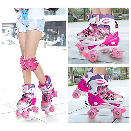 Adjustable Roller Skates for Girls - Illuminating Wheels, A-Pink, Medium (13-3 US)