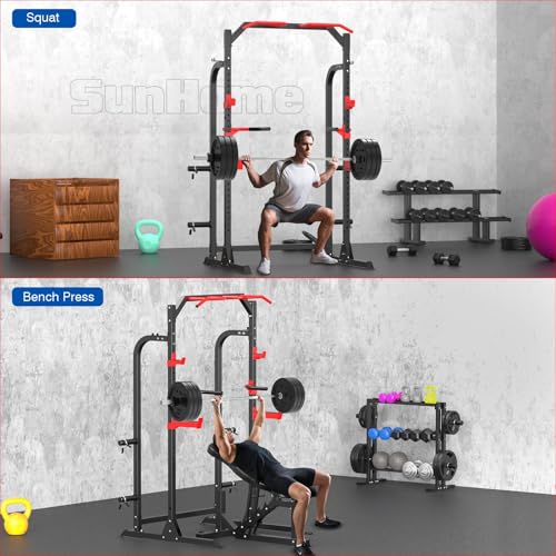 Half Power Cage Squat Rack with Pulley System and Weight Plate Storage