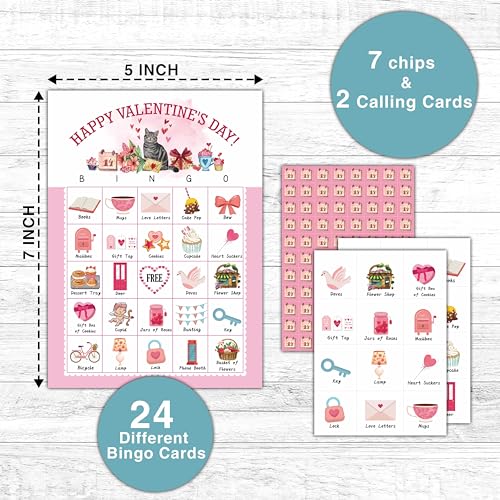 Valentine's Day Bingo Game Set for 24 Players - Happy Valentine's Day