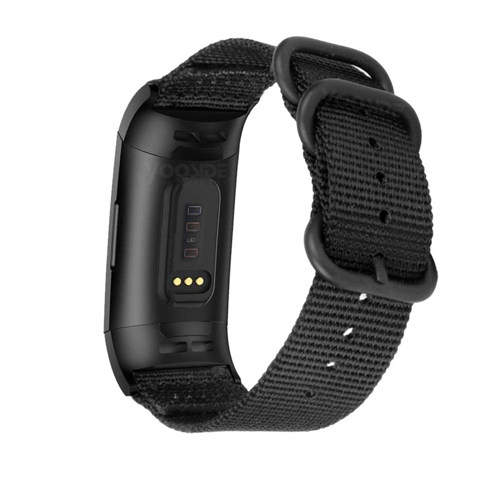 YOOSIDE Nylon Band for Fitbit Charge 3/Charge 4, NOTA Woven Nylon Band with Metal Stainless Steel Ring Wristband Strap for Fitbit Charge 4/4 SE(Black)