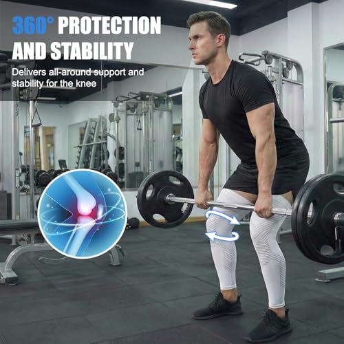 NuCamper White XL Full Leg Compression Sleeves Support for Running & Sports