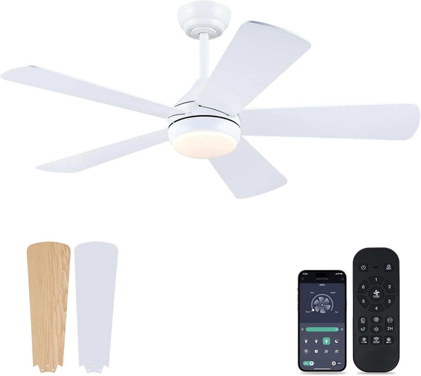 46” Black Low Profile Ceiling Fan with Lights & Remote Control - Dimmable, Noiseless, Reversible for Bedroom