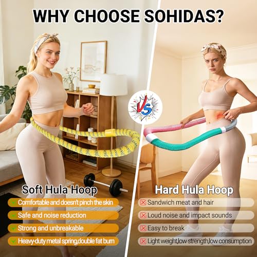 Weighted Fitness Hula Hoop - 3.3 lbs Soft Spring Hoop - Yellow
