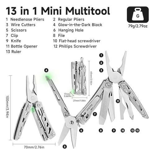 NexTool F12 Mini Multitool Keychain - 13-in-1 Compact EDC Pocket Tool, Silver