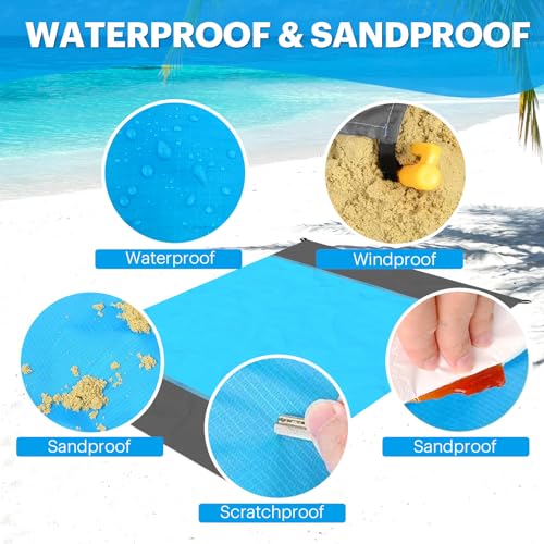 EASYFUN Beach Blanket 79x83 in Blue - Extra Large Sandproof Waterproof Picnic Mat