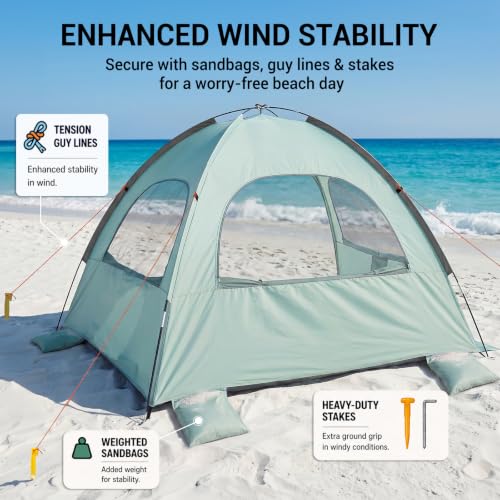 Portable Beach Tent with UV Protection for 3-8 People - Ventilated & Lightweight