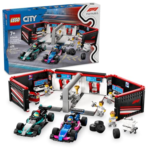 LEGO City F1 Garage Building Set with Race Cars and Minifigures