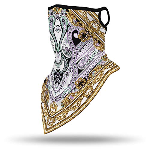 Neck Gaiter Face Mask - UV Cooling Bandana for Fishing, Running, Cycling - Gold, White & Purple
