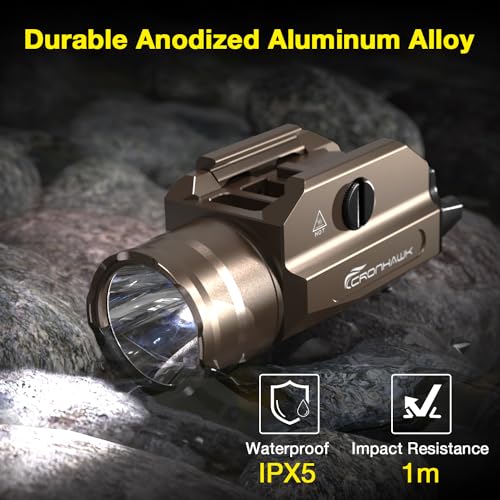 Rechargeable Pistol Light, 1350 Lumen Pic Rail Mounted Flashlight with Strobe, Fits MIL-STD-1913 Picatinny, Aluminum Alloy, FDE