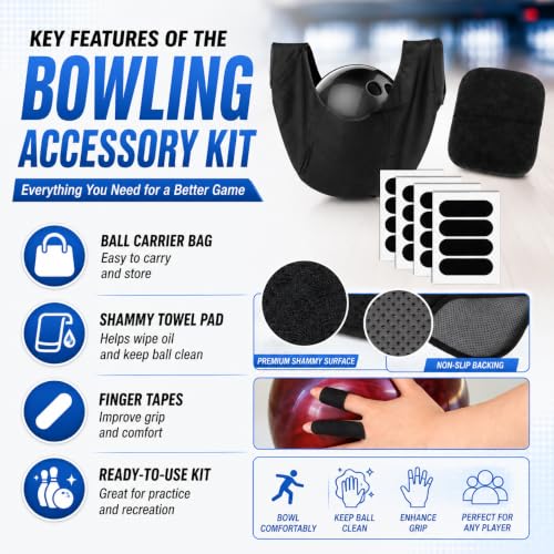 18PCS Bowling Accessories Kit - Ball Bag, Towel & Thumb Tape