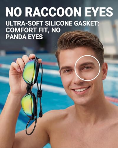 Anti-Fog Swimming Goggles for Adults and Youth - Black with Purple Plating