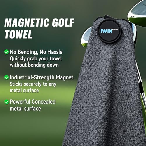 Magnetic Golf Towel - 18" x 18" Waffle Weave, Quick Dry, Gray
