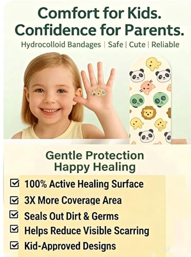 JL CARE Waterproof Hydrocolloid Kid Bandages - 50 Count Animal Variant, Fast Healing & Scar Reduction