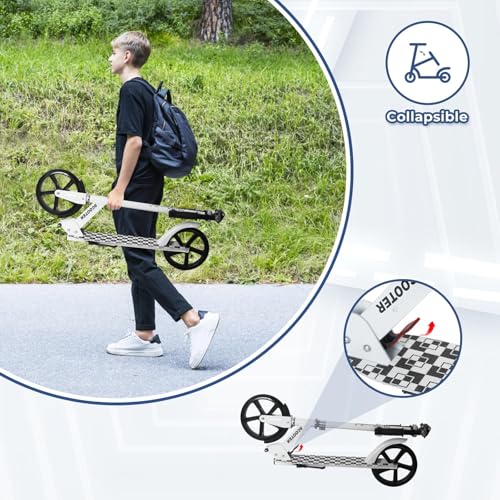 Nattork White Kids & Teen Adjustable Folding Kick Scooter with Large Wheels