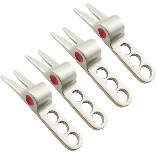 Jinshining 4 Pcs Silver Golf Ball Fork Pivot Divot Repair Tool Compatible Golf Divot Tools for Divot Tools