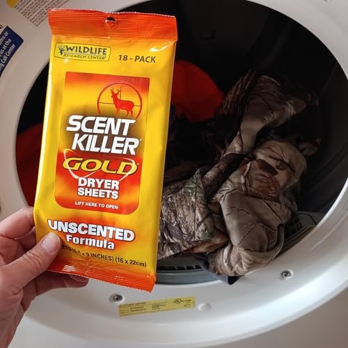 Wildlife Research Scent Killer Gold Dryer Sheets Unscented 18 Sheets | Odor Control & Static Reduction