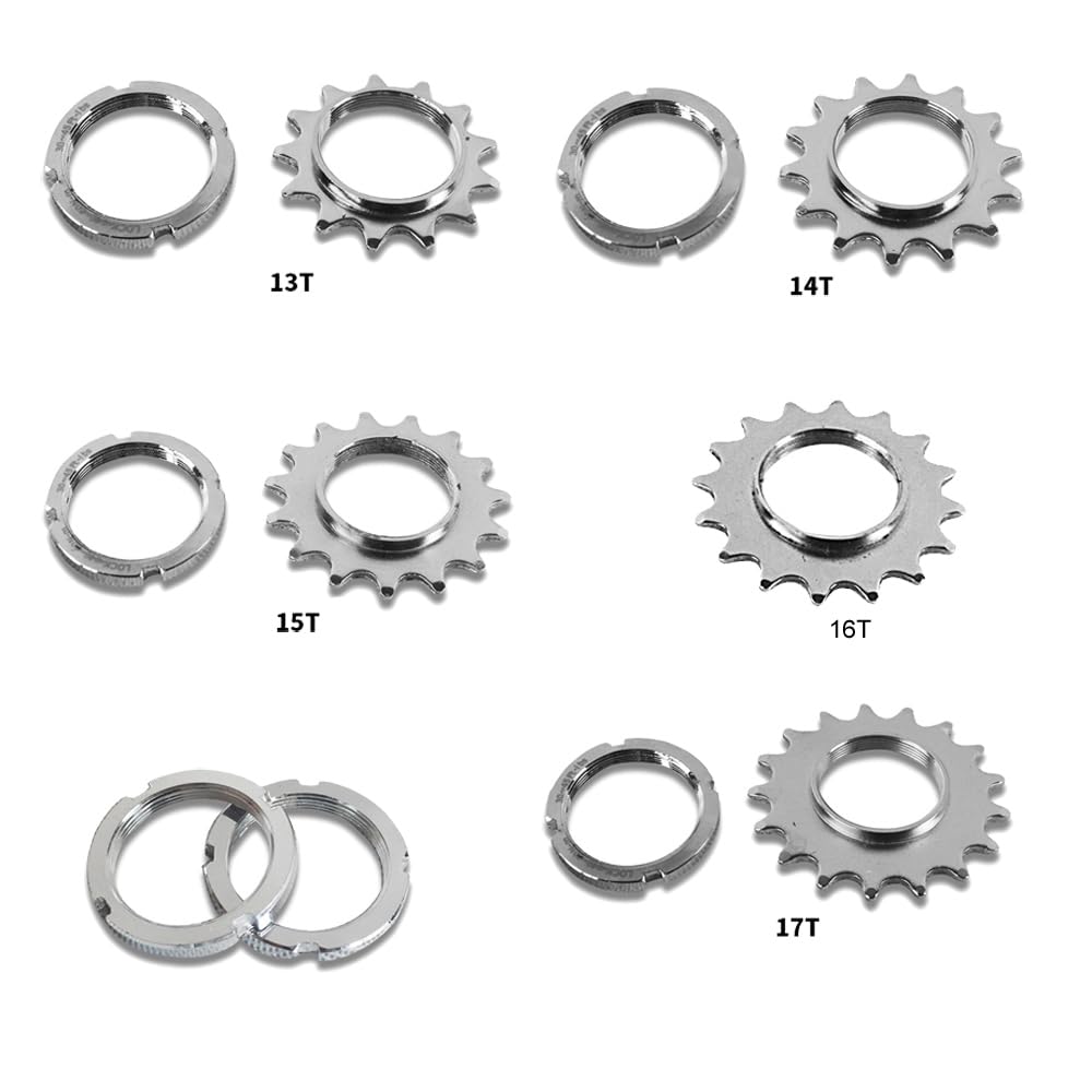 Yuauy 13T 14T 15T 16T 17T Bicycle Freewheels Single Speed Fixed Gear One Speed Bike Sprocket Cog w/Free Lock Ring 5 Sizes One Set