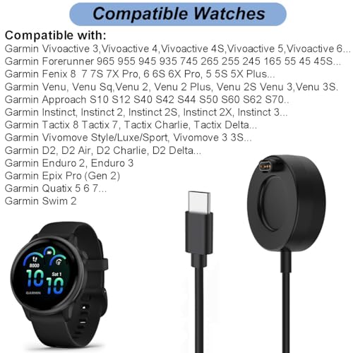Garmin Watch Charger - USB C Charging Cable for Multiple Models
