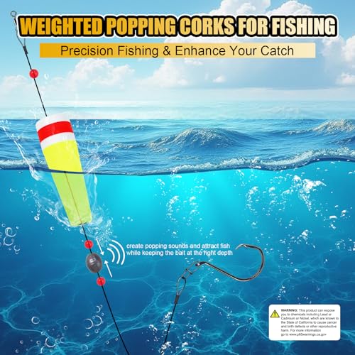 CWSDXM 5-Inch Yellow-Red Popping Cork Float Rigs for Saltwater & Freshwater Fishing - 4 Pack